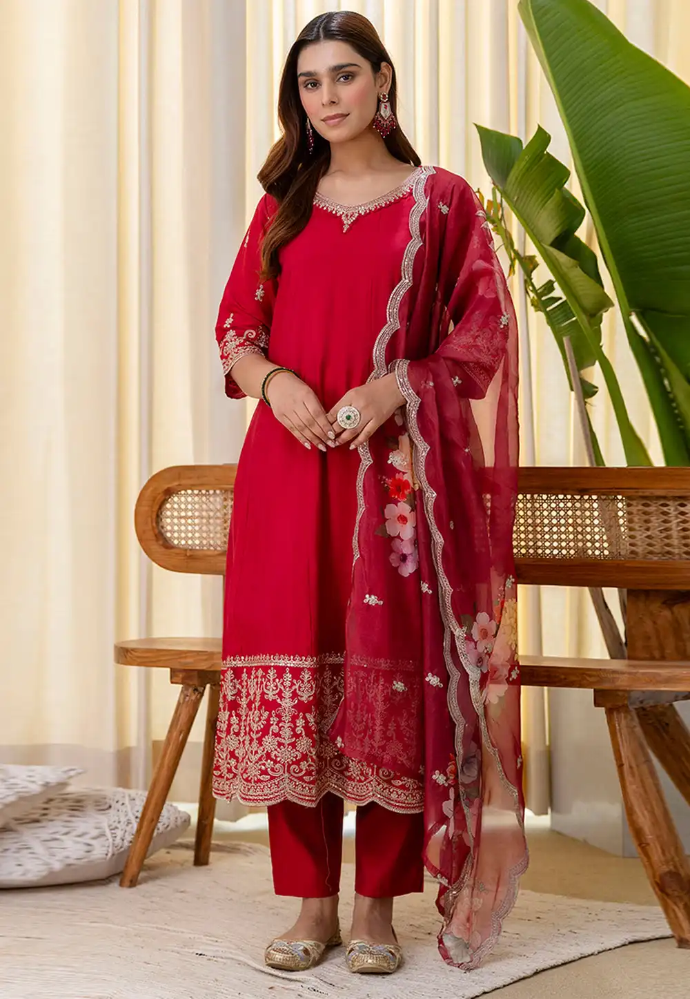 Red Silk Readymade Pakistani Suit 324790