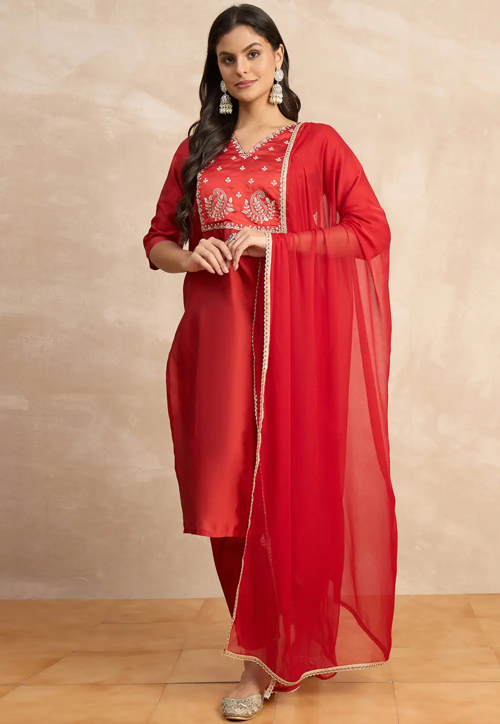 Red Silk Readymade Pakistani Suit 333432