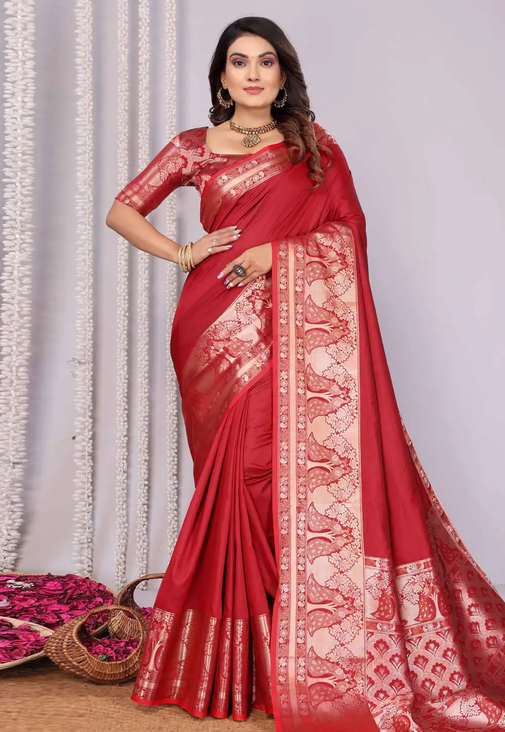 Red Silk Saree With Blouse 321047