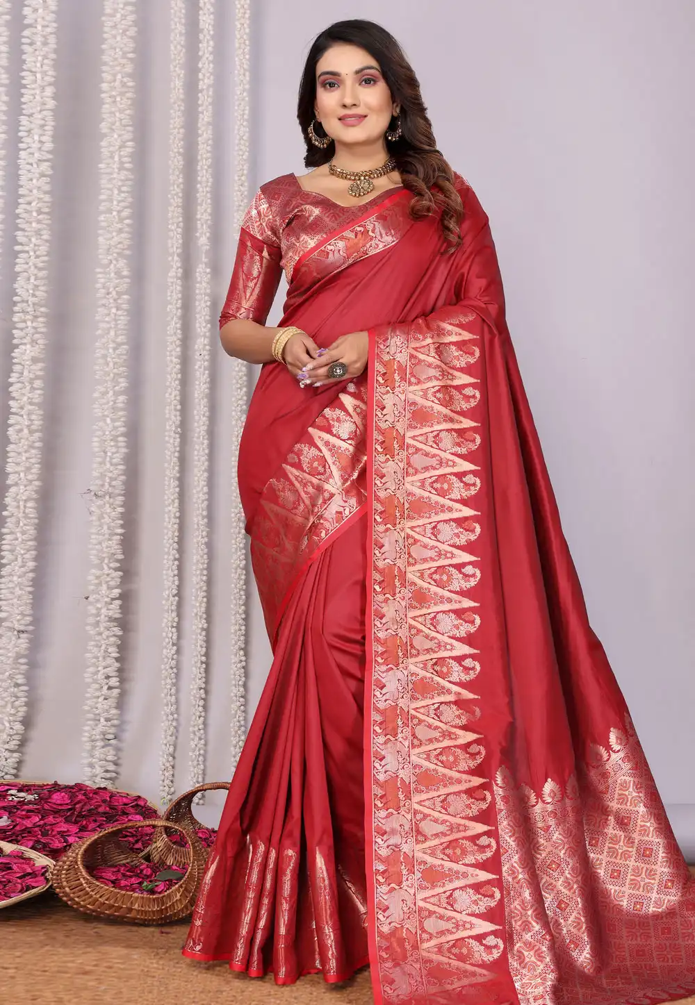 Red Silk Saree With Blouse 320689