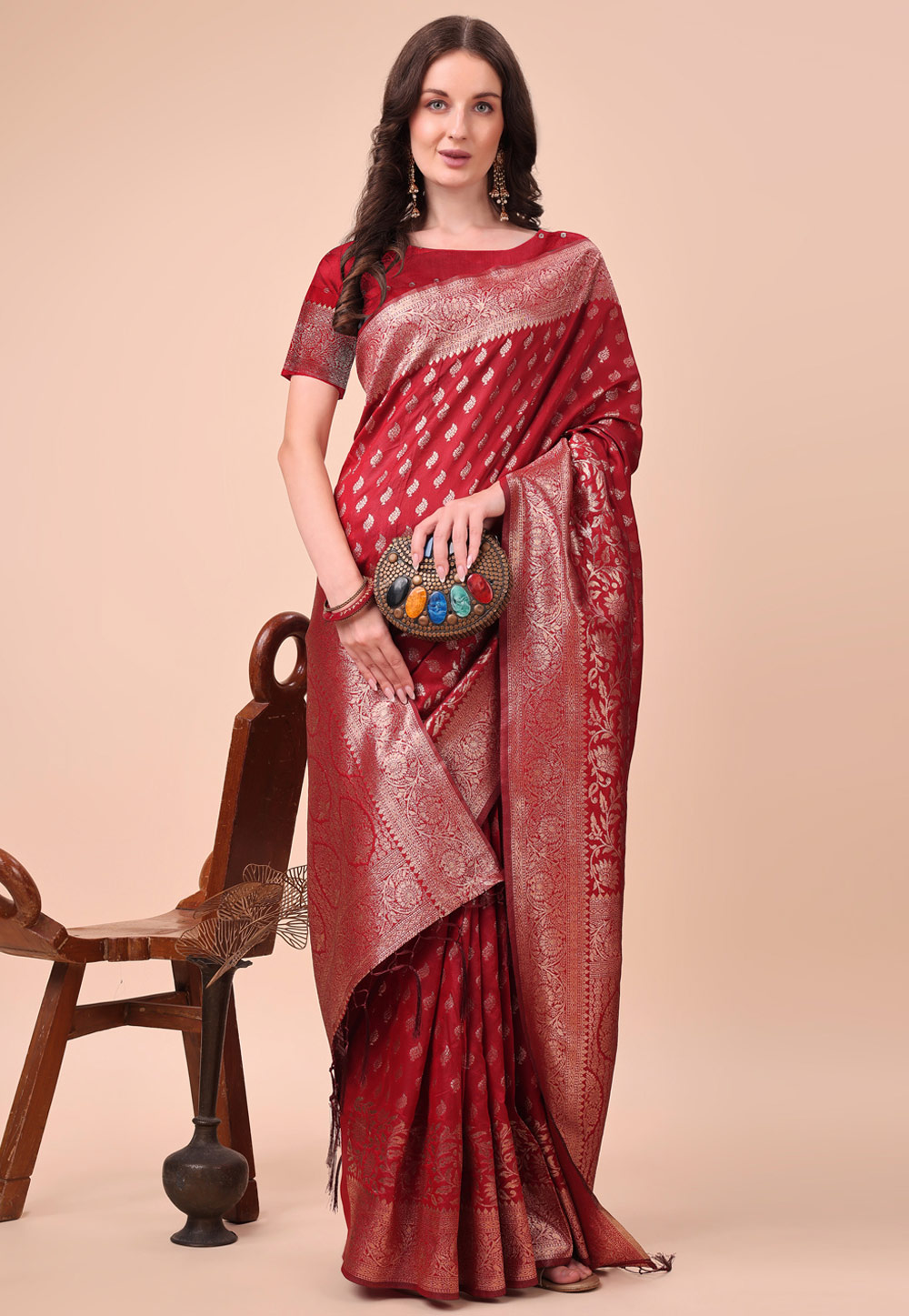 Red Silk Saree With Blouse 308645