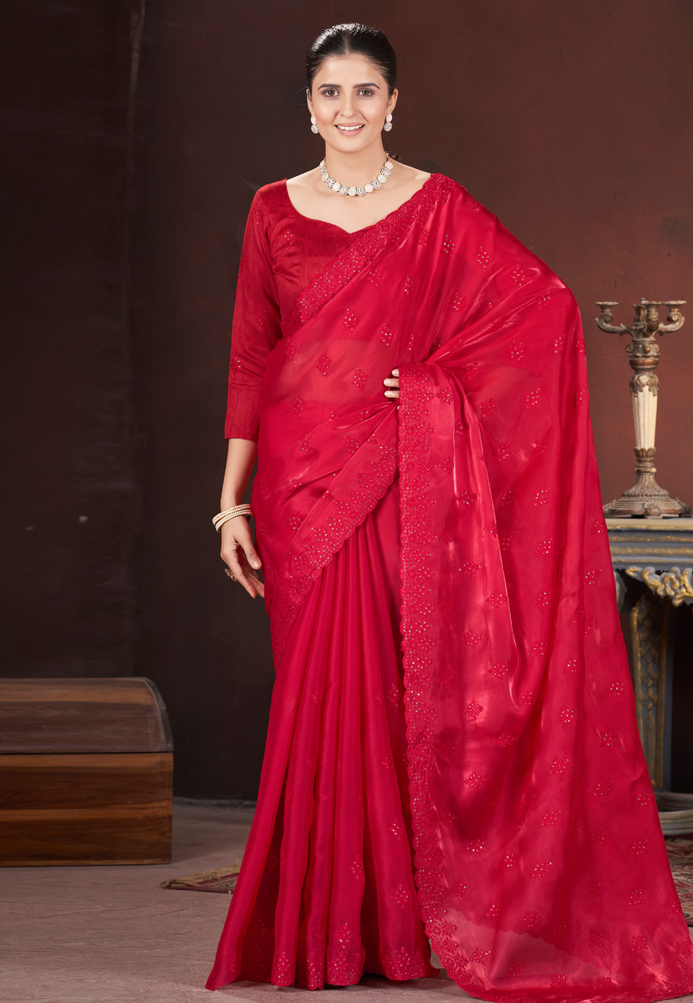 Red Silk Saree With Blouse 308870