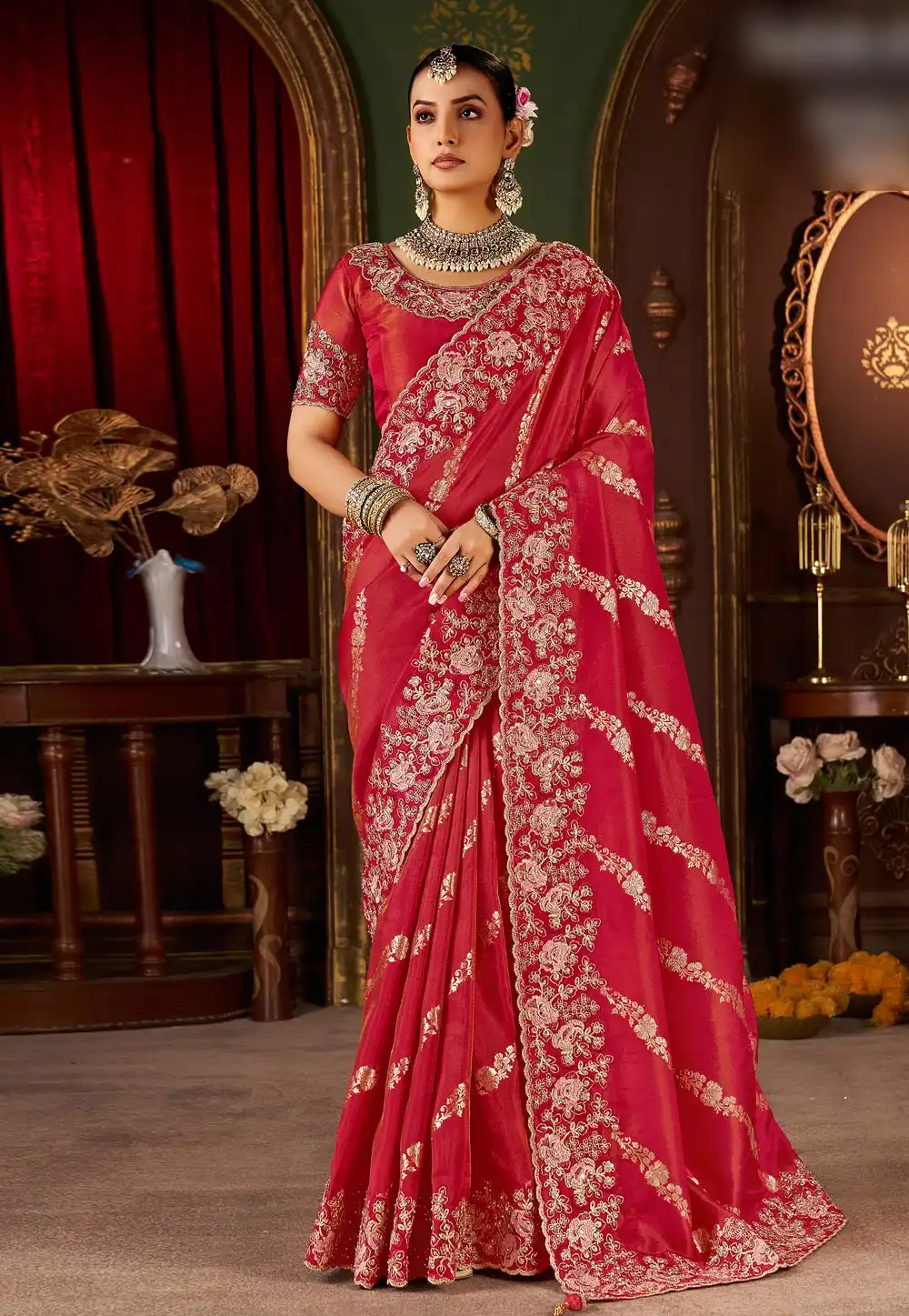 Red Silk Saree With Blouse 321682
