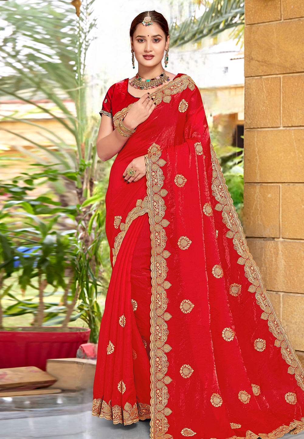 Red Silk Saree With Blouse 307400