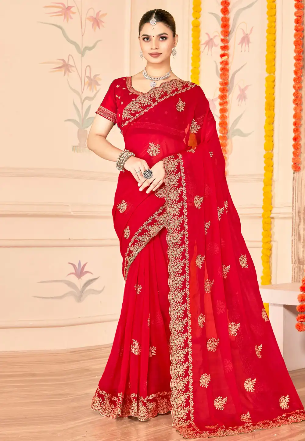 Red Silk Saree With Blouse 317473