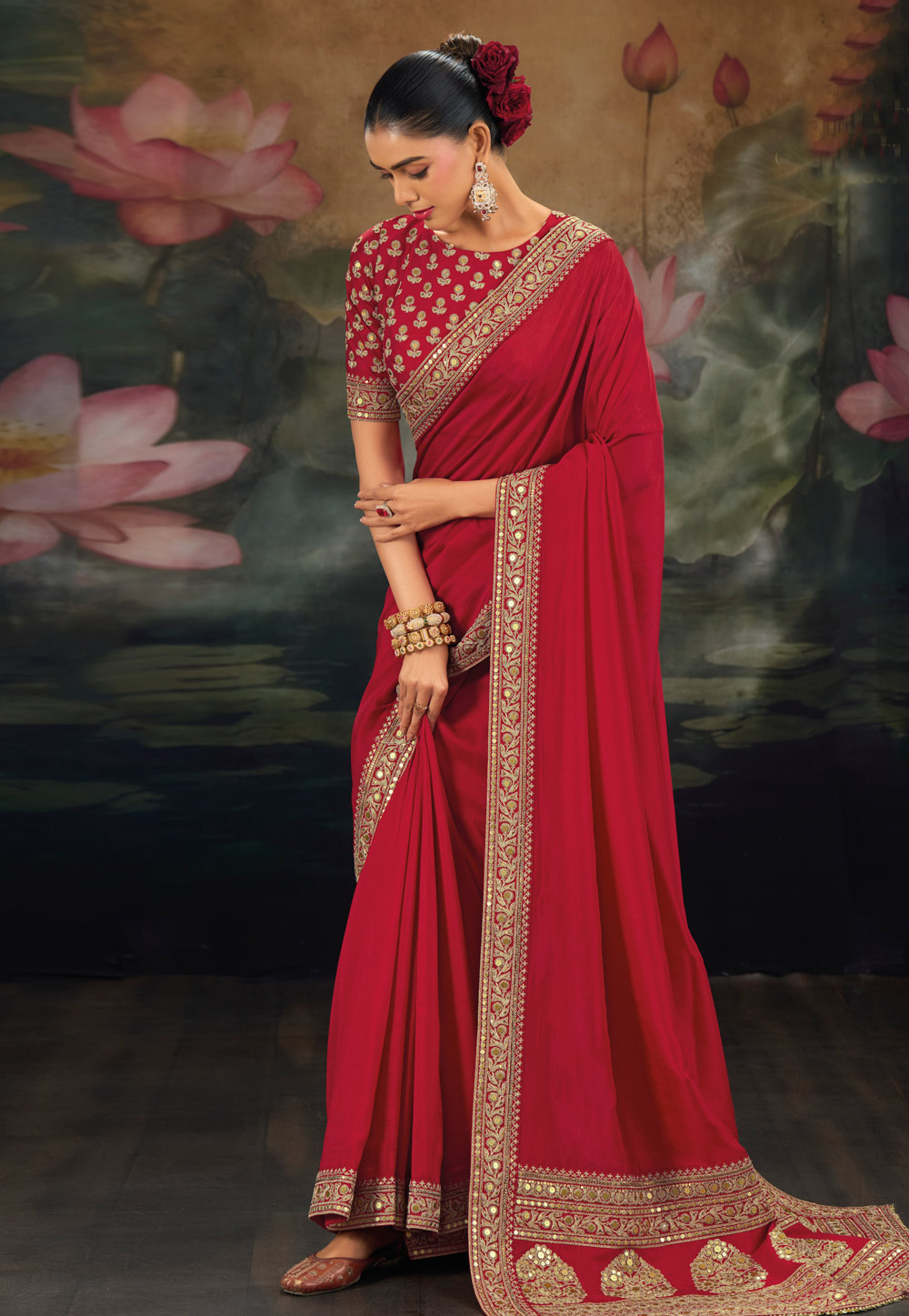 Red Silk Saree With Blouse 325709