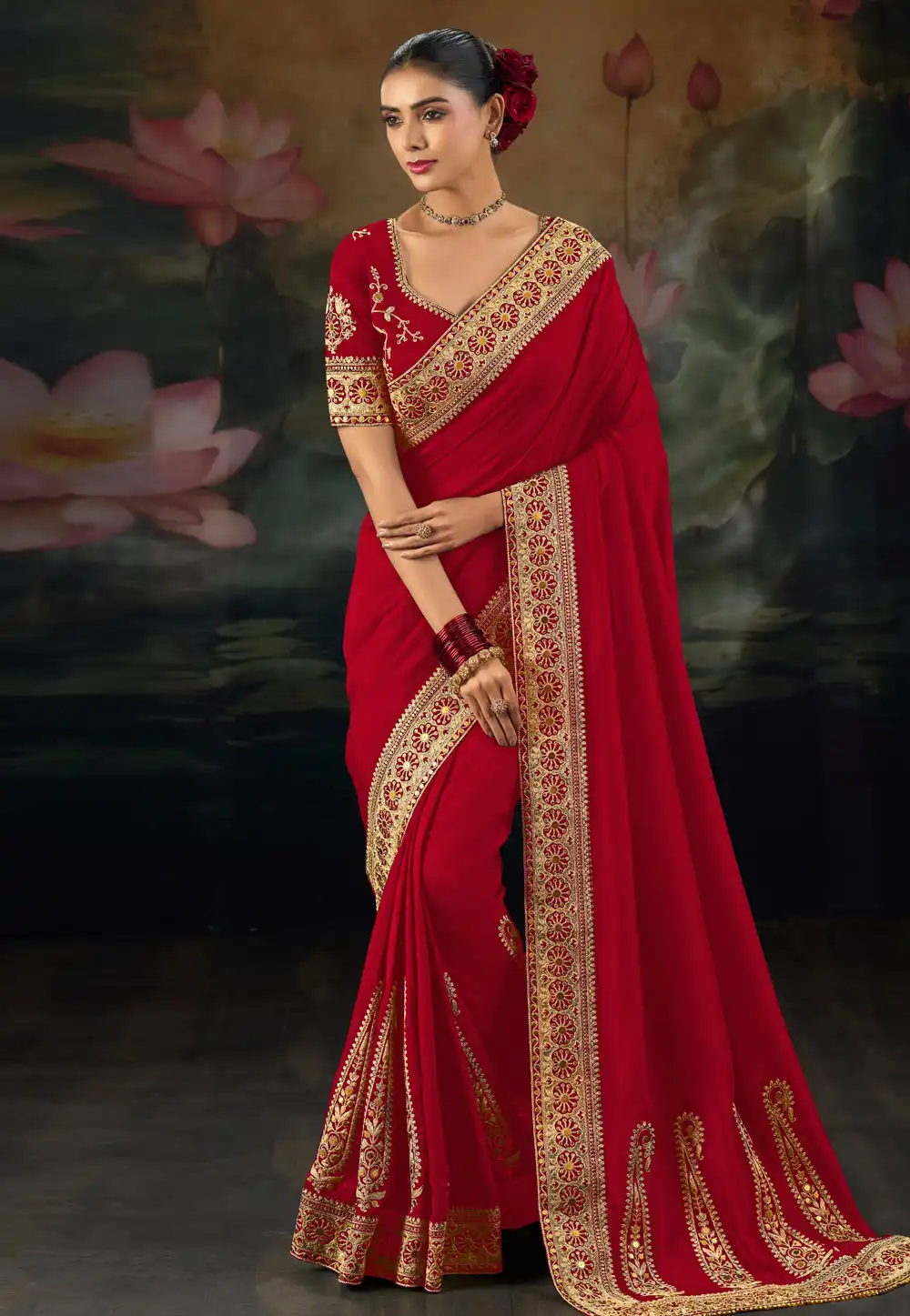 Red Silk Saree With Blouse 325717