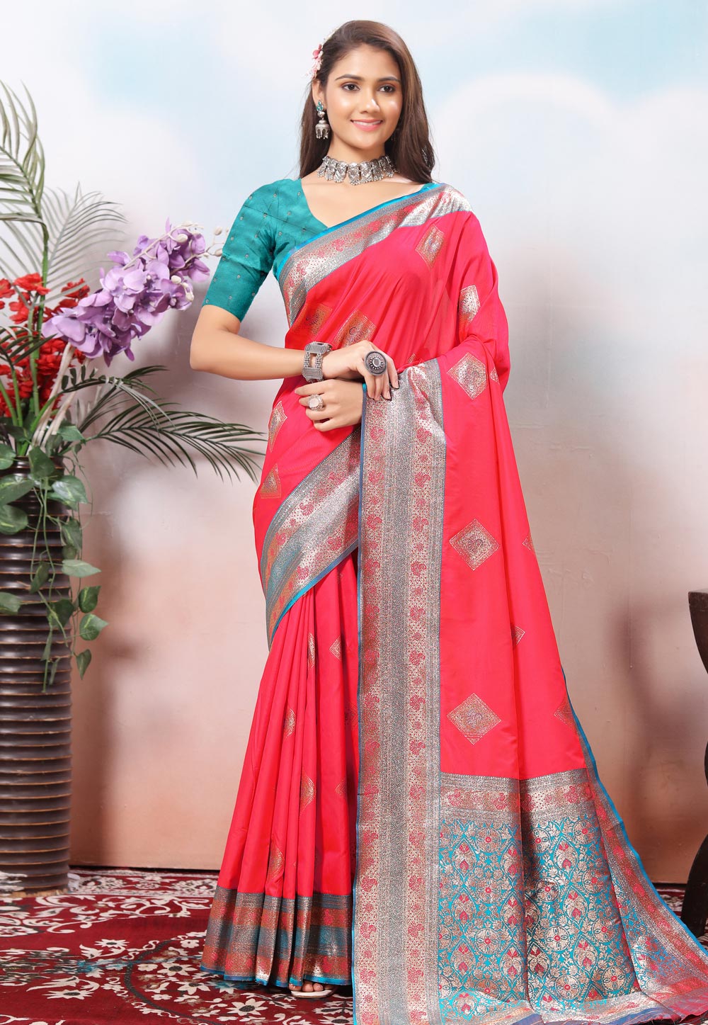 Red Silk Saree With Blouse 308771