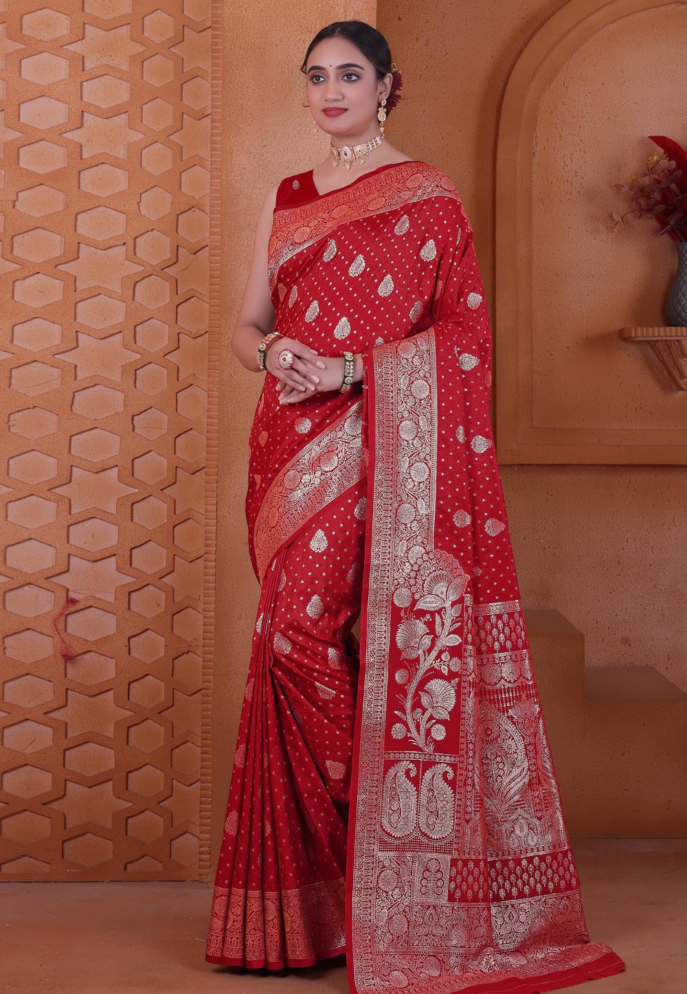 Red Silk Saree With Blouse 312296