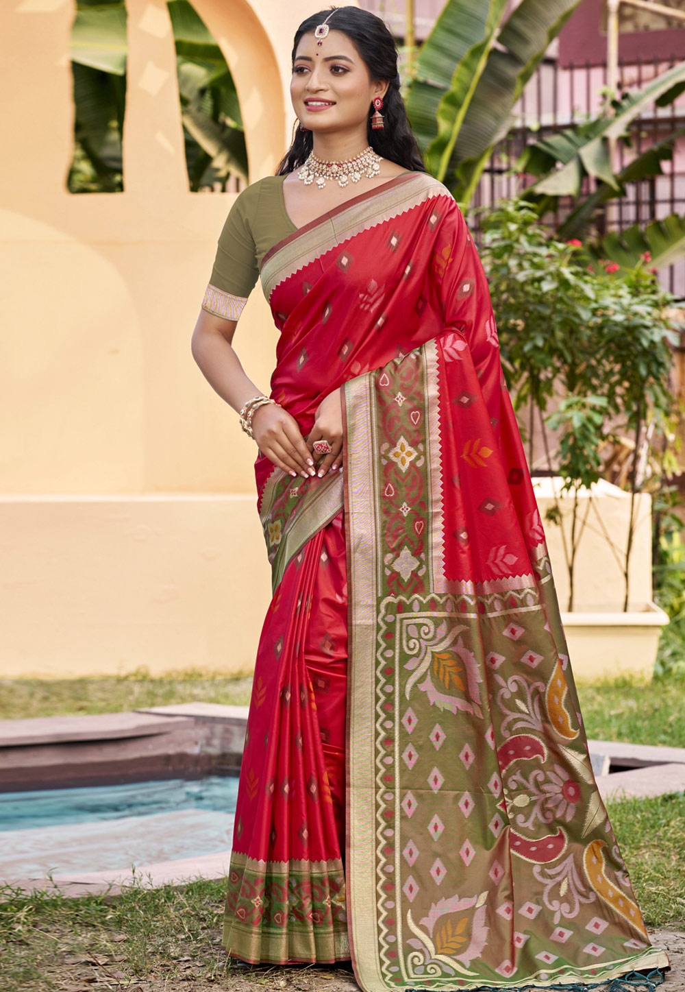 Red Silk Saree With Blouse 324328