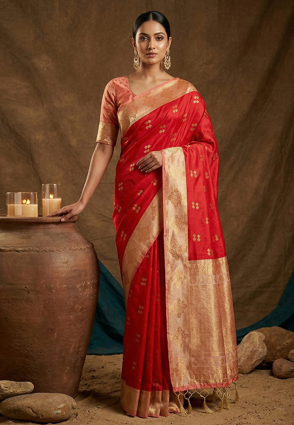 Red Silk Saree With Blouse 328745