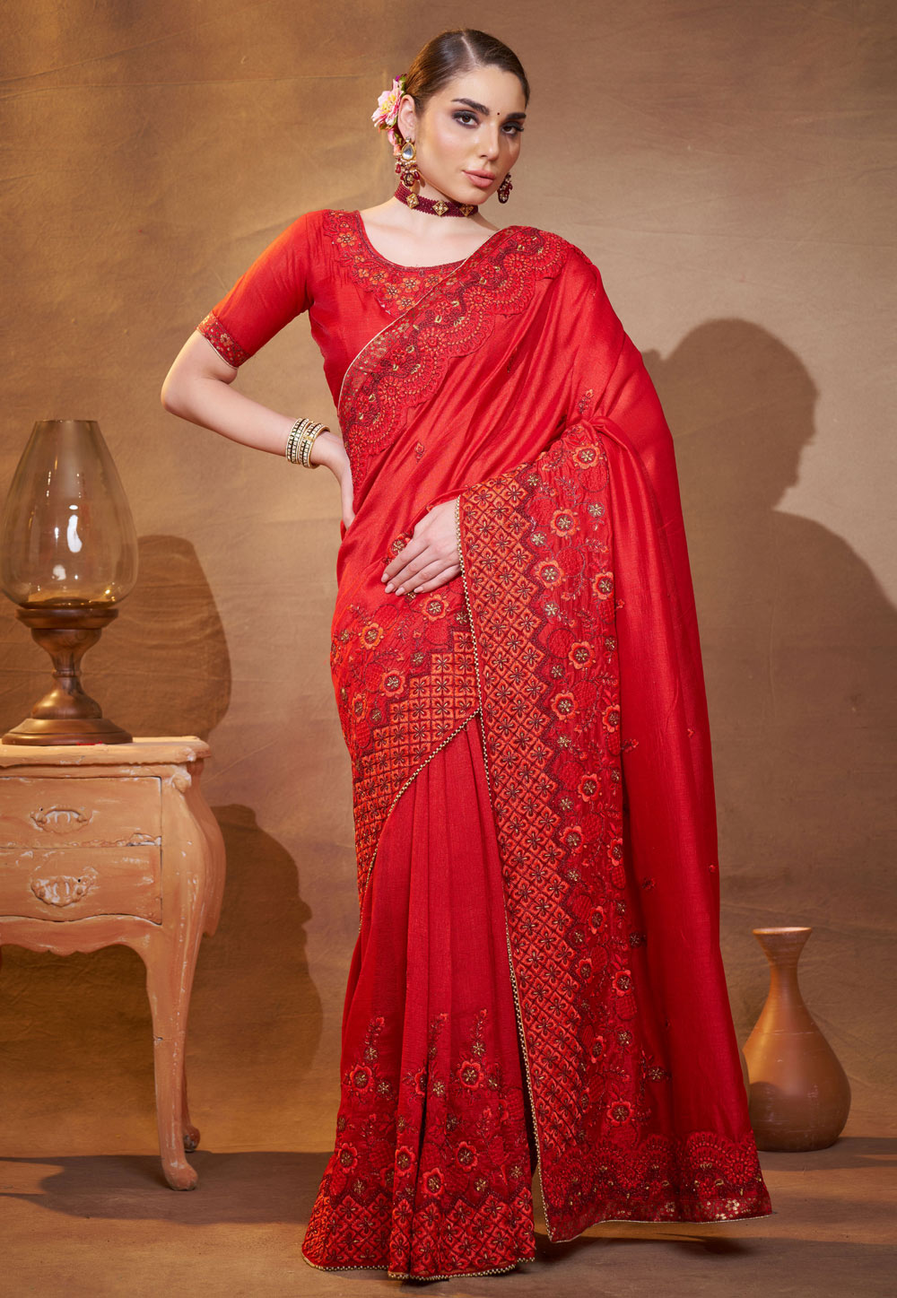 Red Silk Saree With Blouse 306487