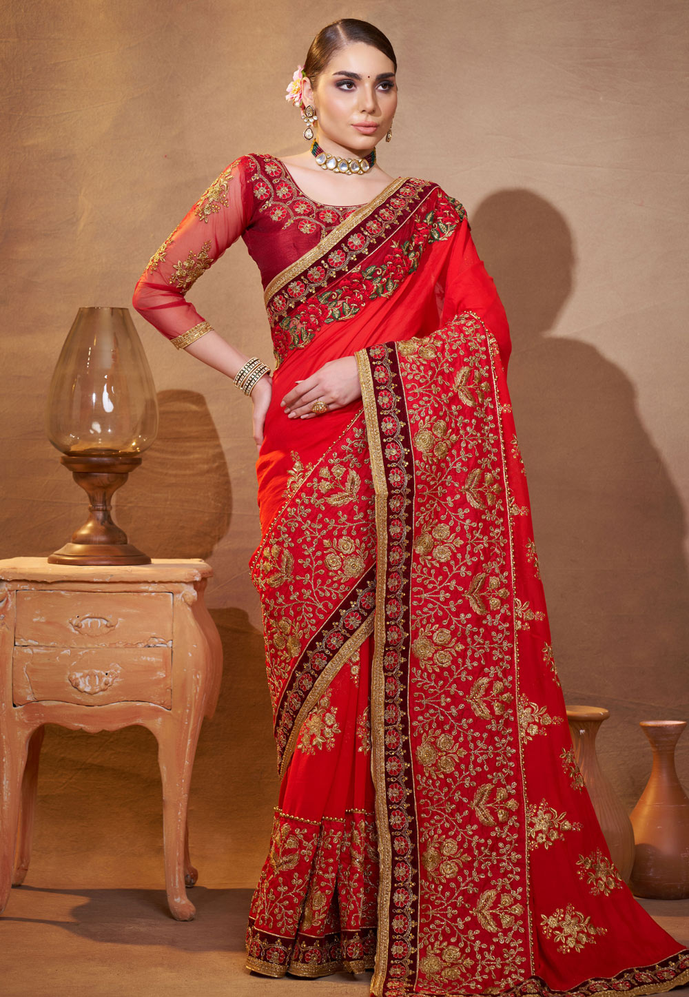 Red Silk Saree With Blouse 306980