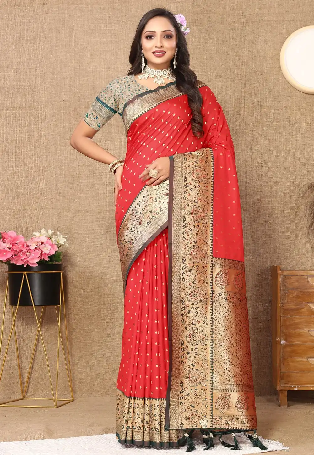 Red Silk Saree With Blouse 314757