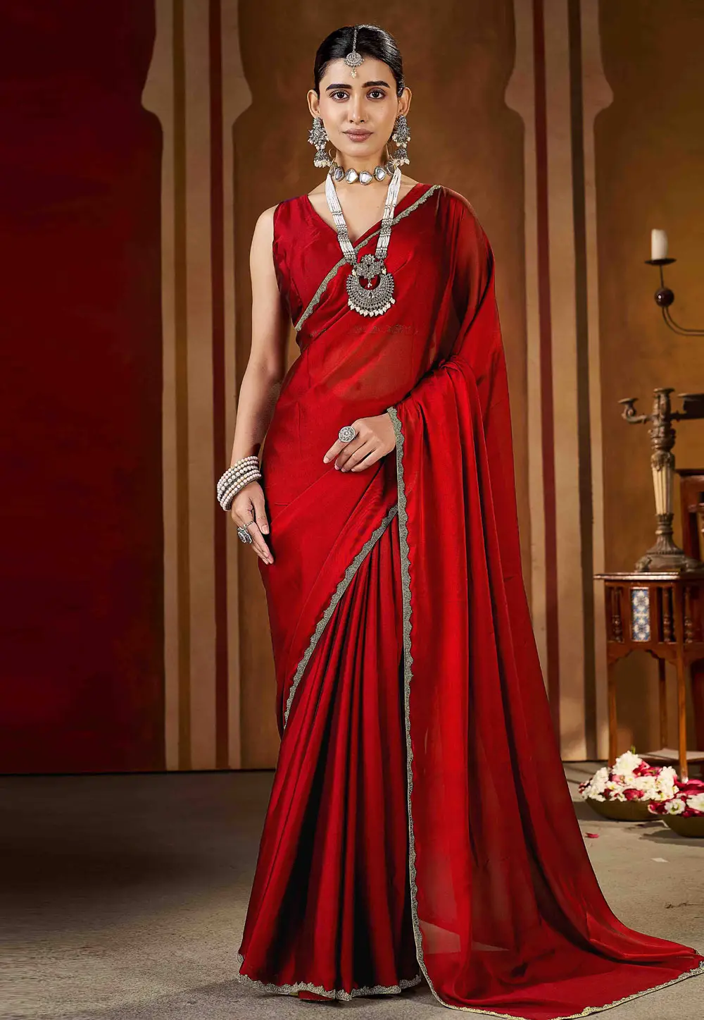 Red Silk Saree With Blouse 332584
