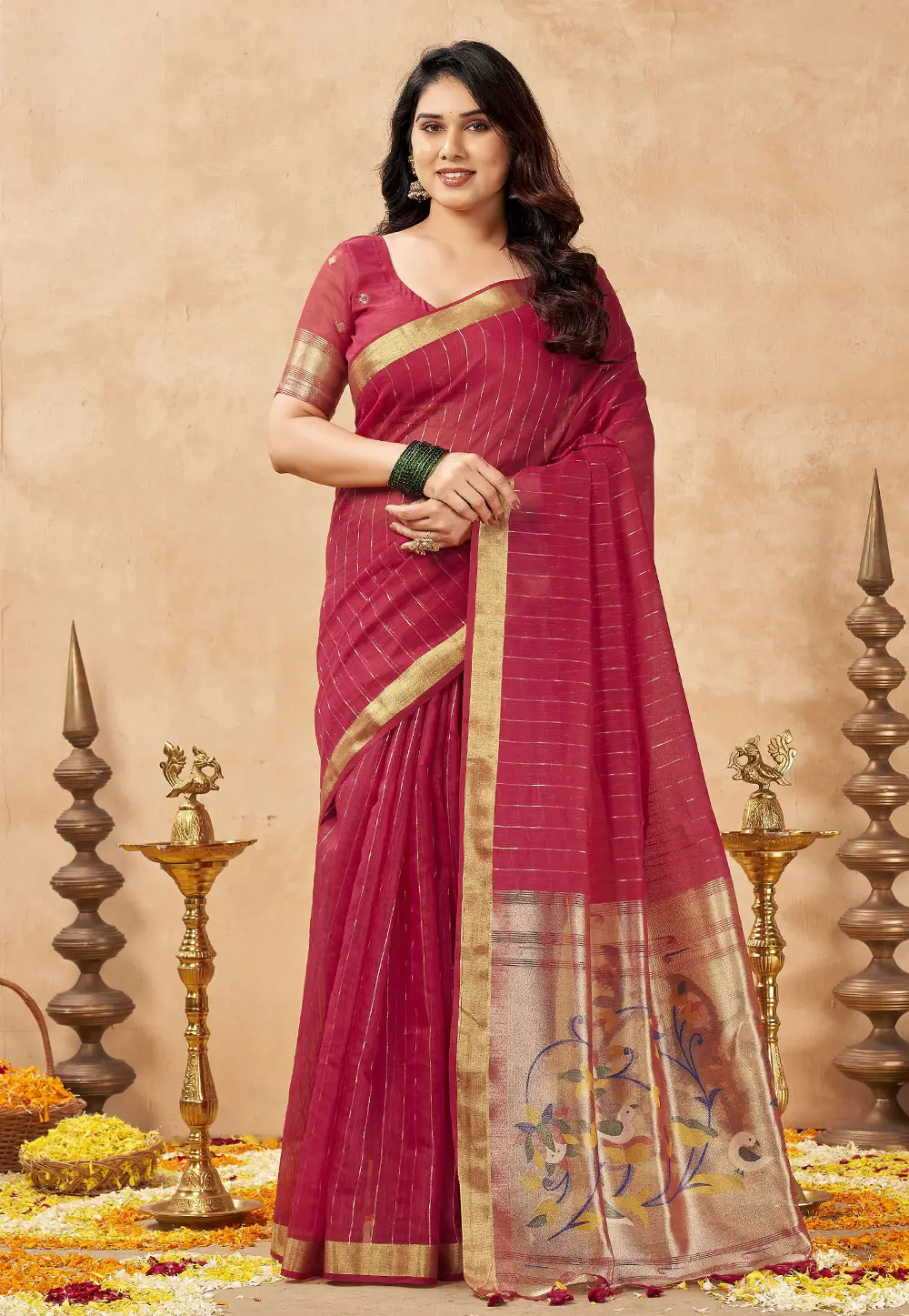 Red Tissue Paithani Saree 335975