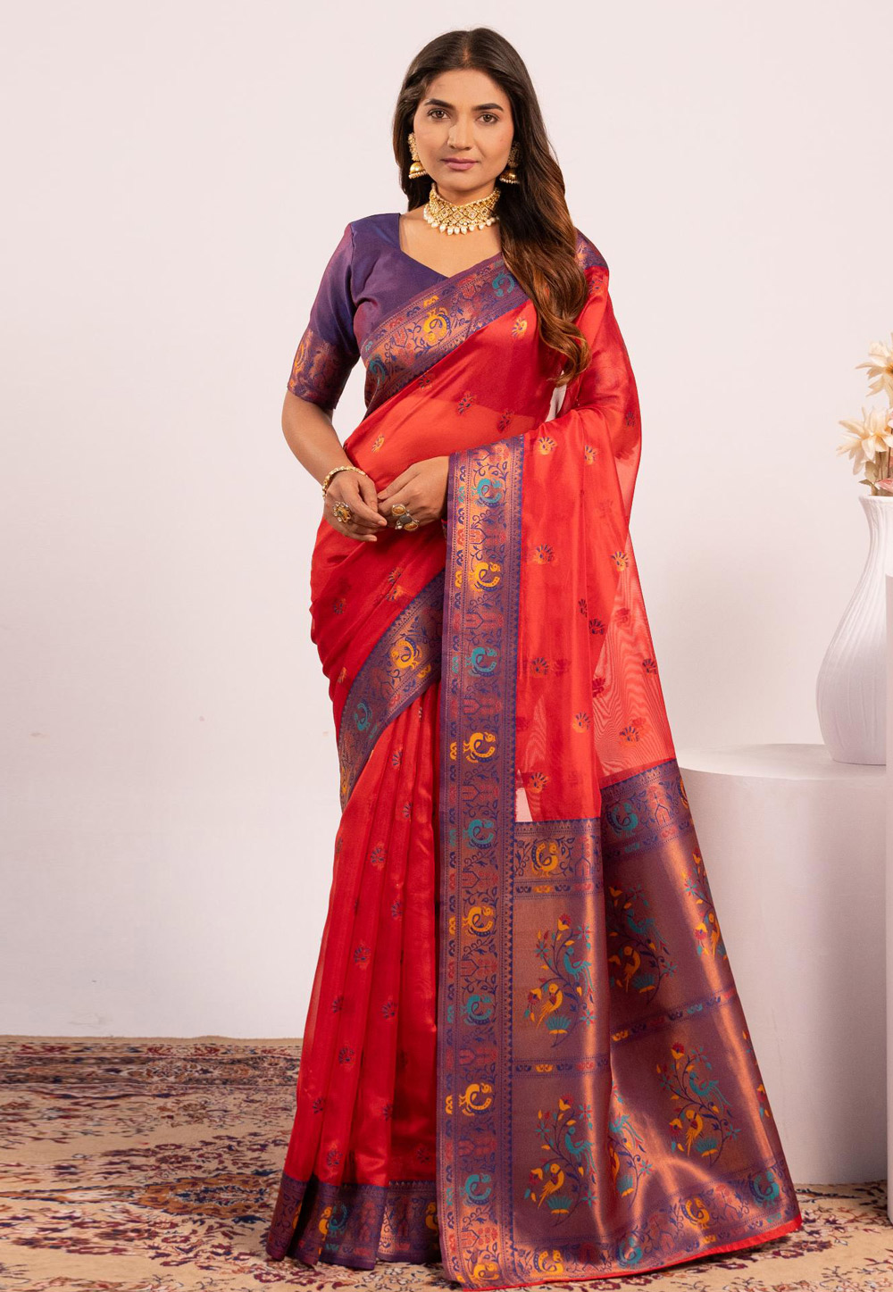 Red Tissue Silk Paithani Saree 327744
