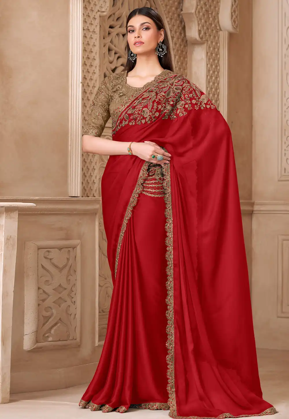 Red Tussar Silk Saree With Blouse 325678