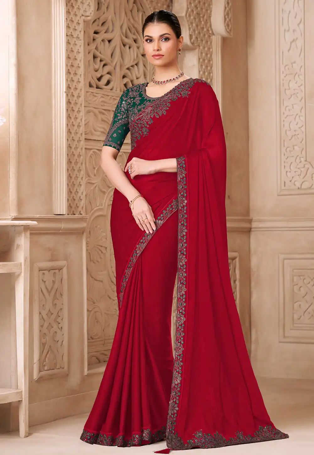 Red Tussar Silk Saree With Blouse 325705
