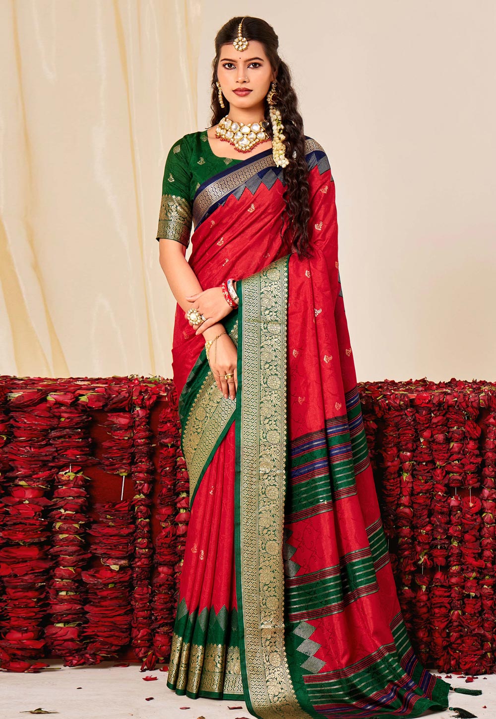 Red Tussar Silk Saree With Blouse 320281