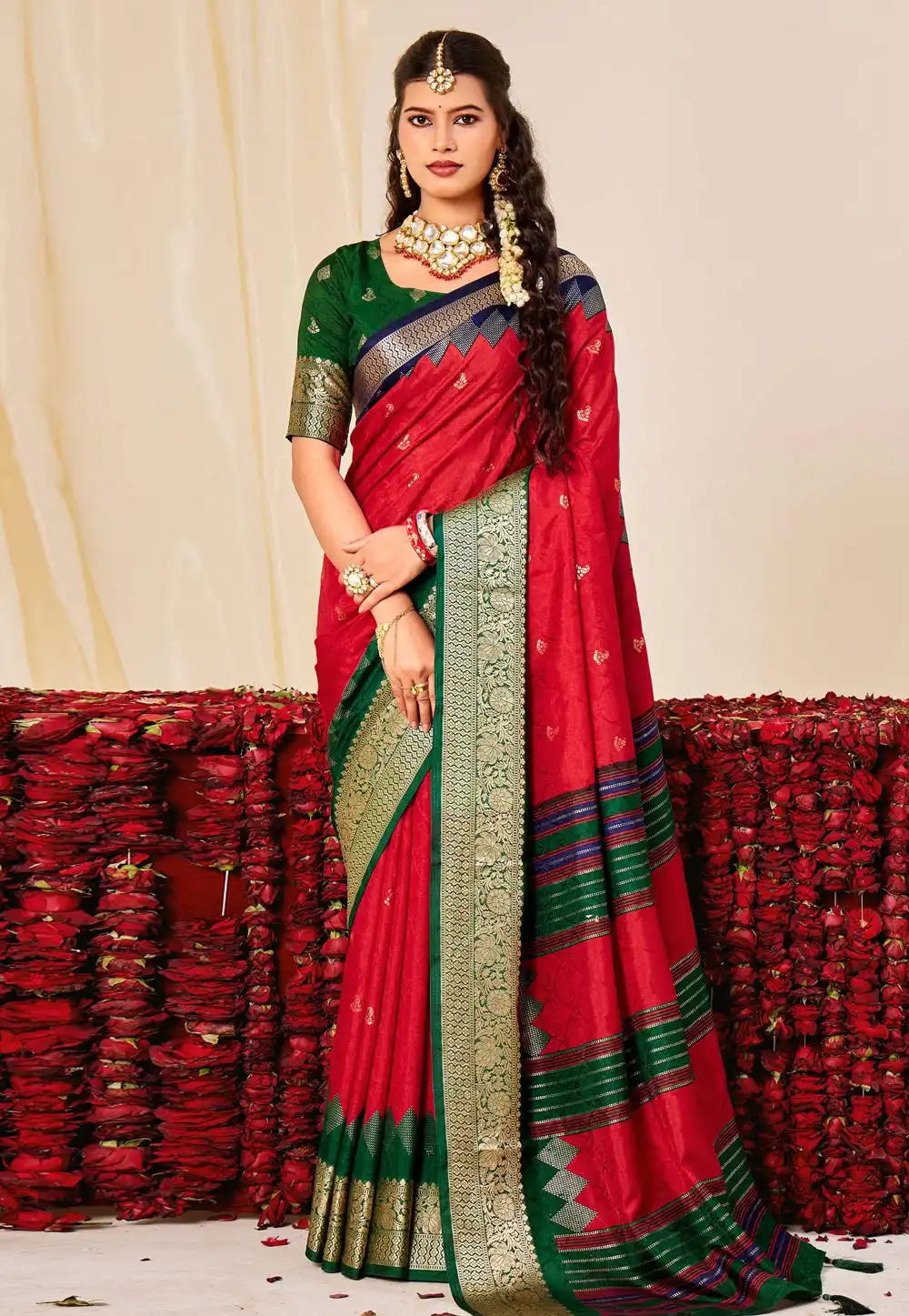 Red Tussar Silk Saree With Blouse 320281