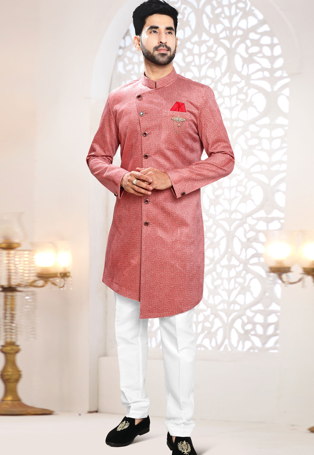 Red Velvet Indo Western Suit 306427