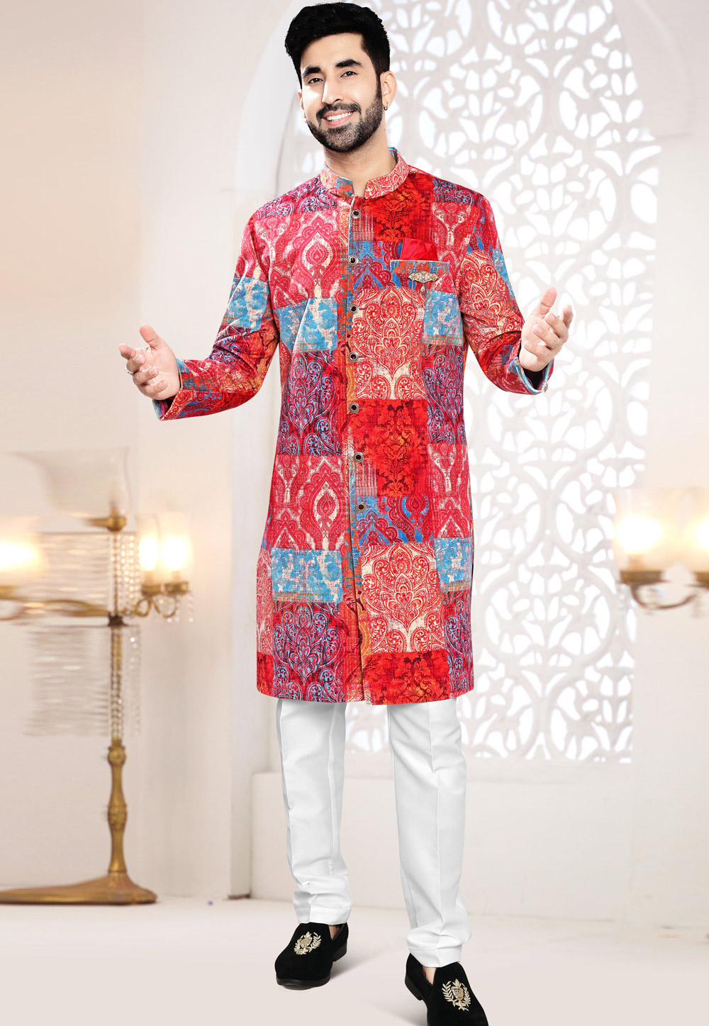 Red Velvet Indo Western Suit 306458
