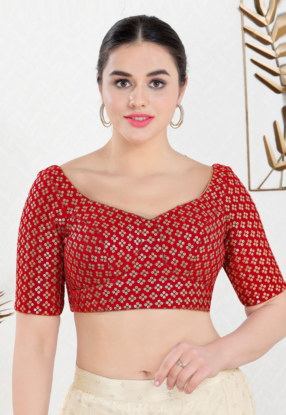 Red Velvet Readymade Blouse 310993