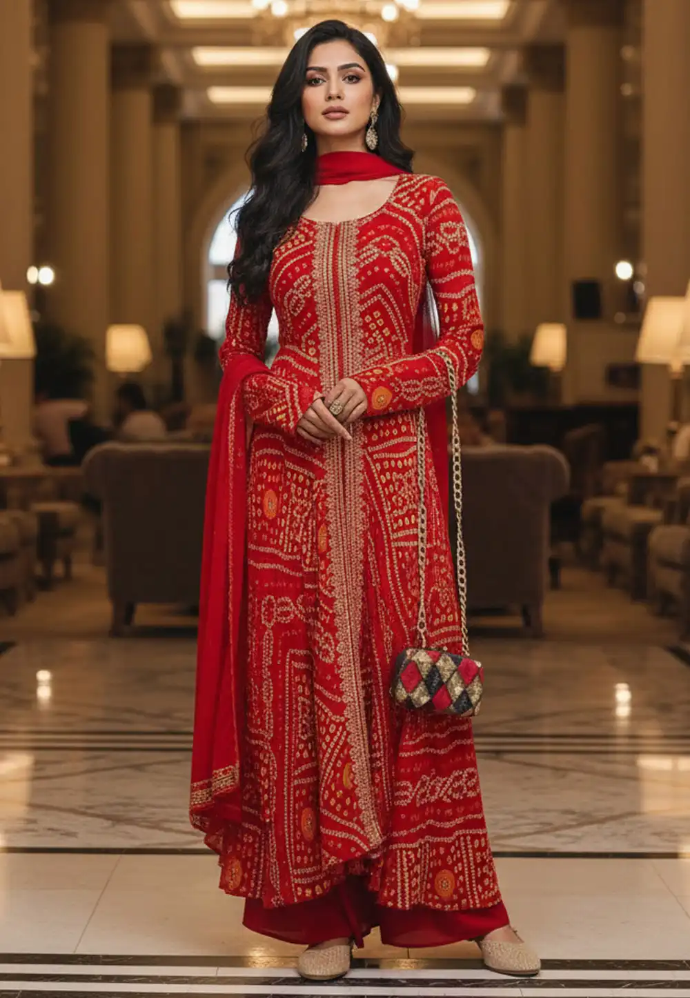 Red Viscose Jacquard Anarkali Suit 330387