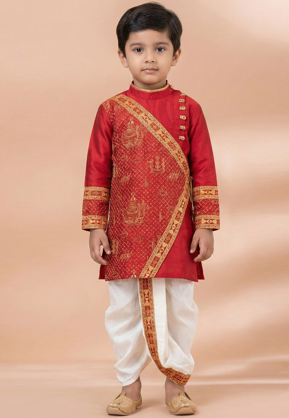 Red Viscose Kids Dhoti Kurta 321955