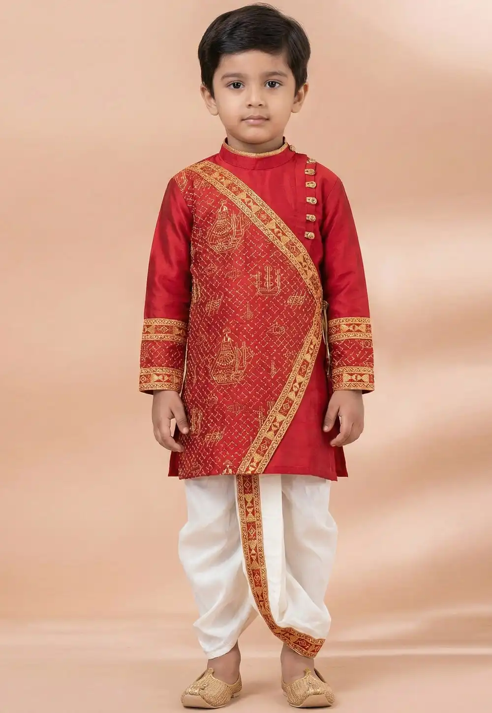 Red Viscose Kids Dhoti Kurta 321955