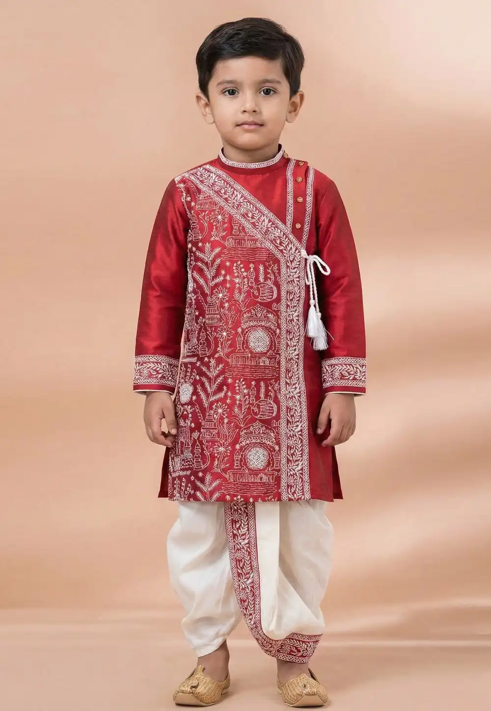 Red Viscose Kids Dhoti Kurta 321957