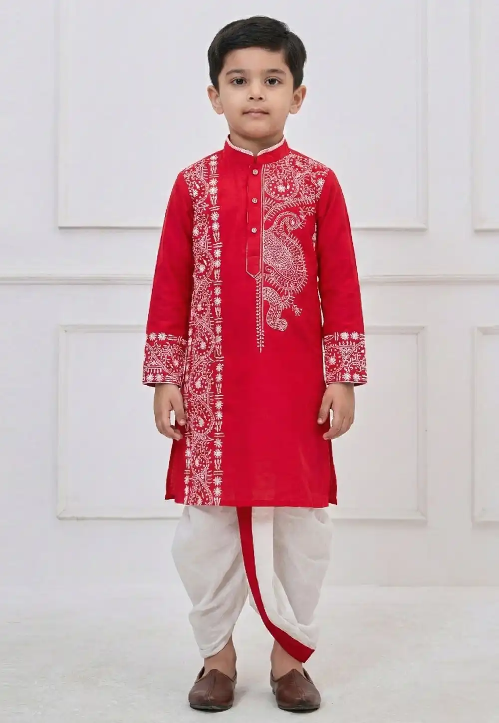 Red Viscose Kids Dhoti Kurta 323705