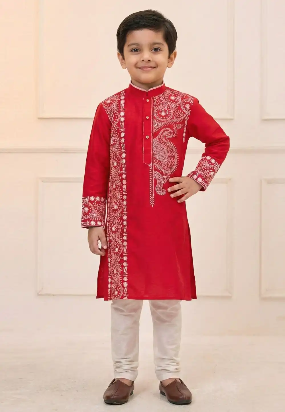 Red Viscose Kids Kurta Pajama 323700