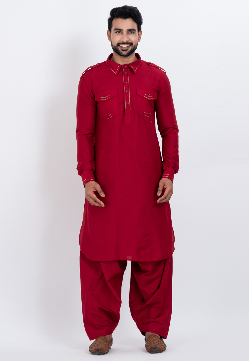 Red Viscose Pathani Suit 306740