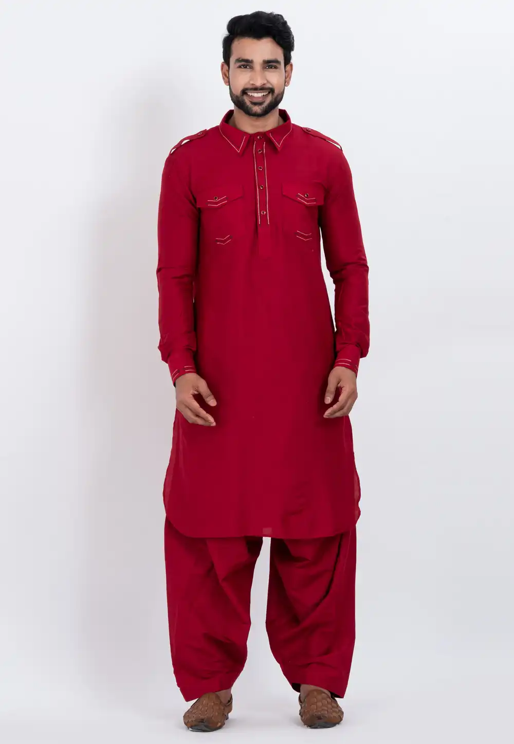 Red Viscose Pathani Suit 306740