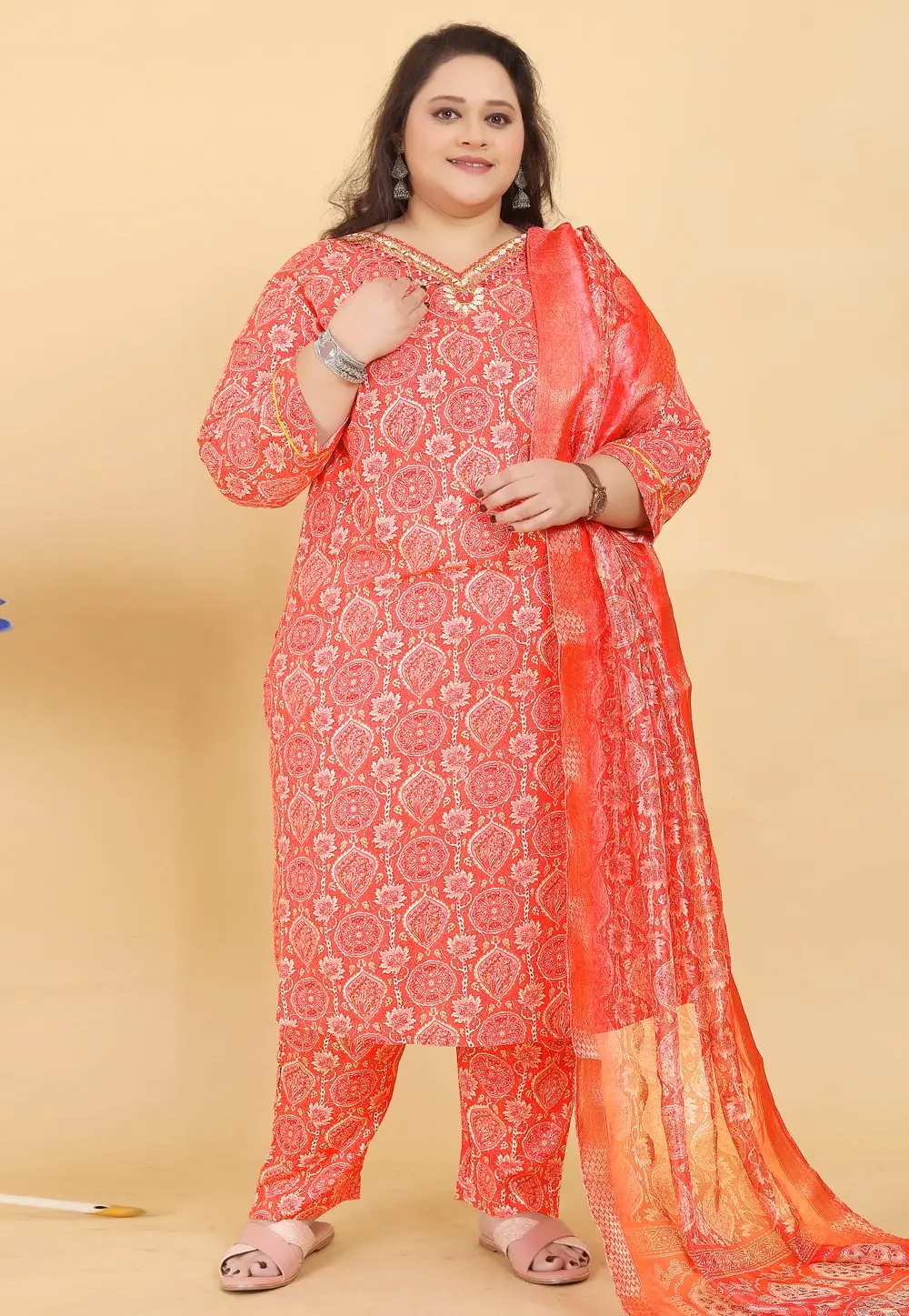 Red Viscose Readymade Pant Style Suit 303913