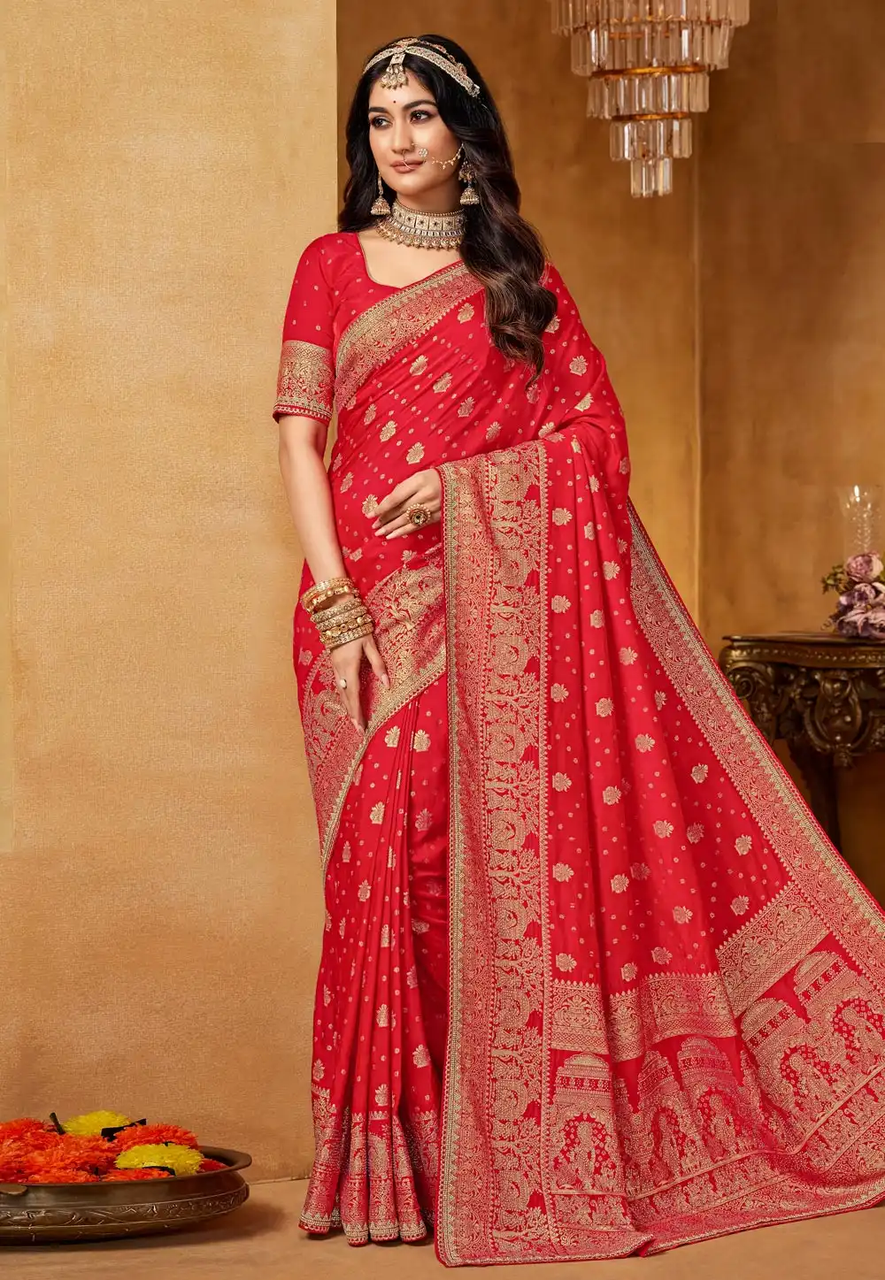 Red Viscose Saree With Blouse 320448