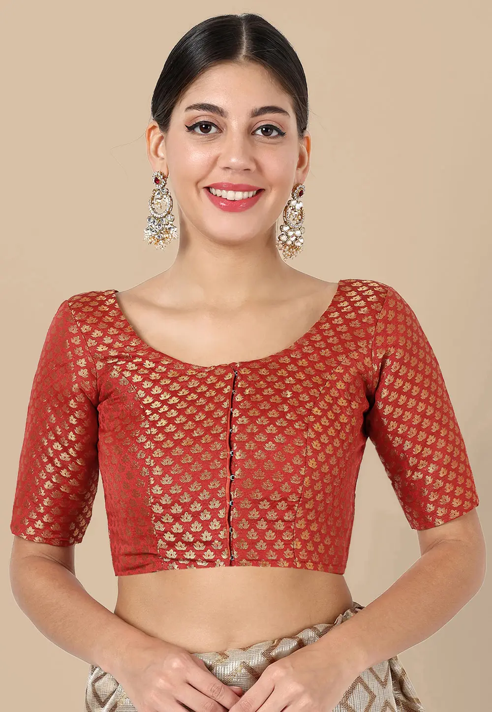 Rust Banarasi Silk Readymade Blouse 333211