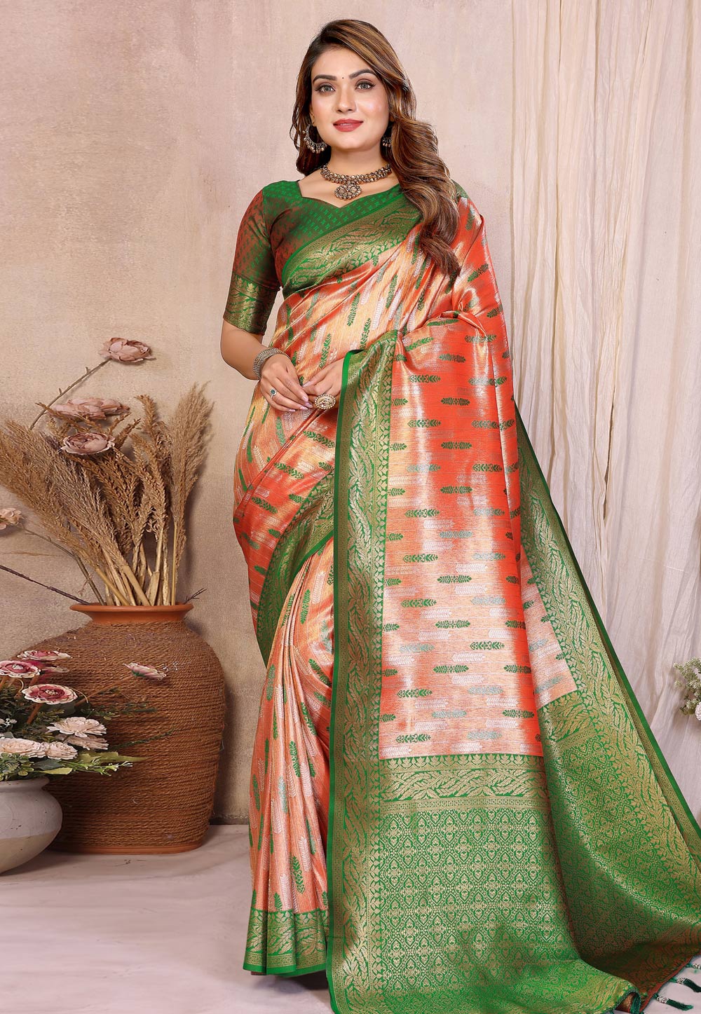 Rust Banarasi Silk Saree 320607