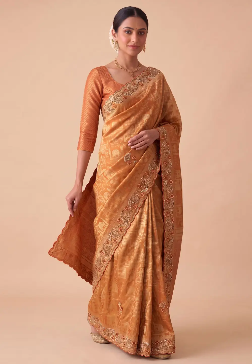 Rust Banarasi Silk Saree 333118