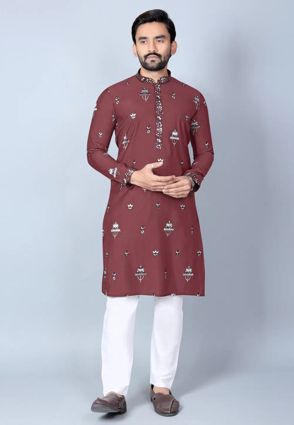 Rust Chanderi Silk Kurta Pajama 333388