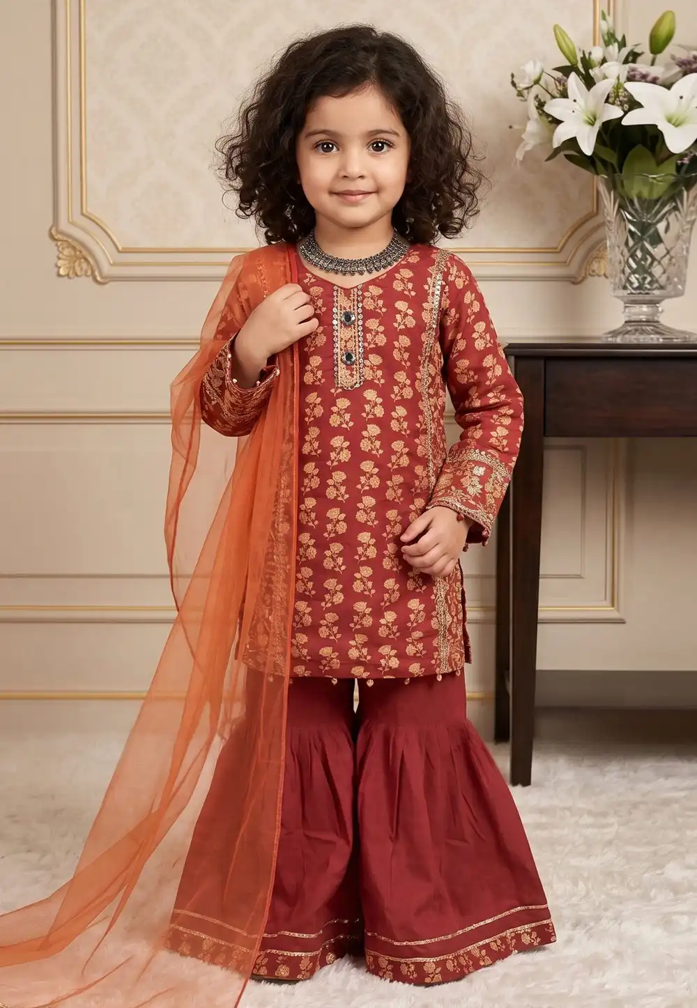 Rust Chinon Kids Sharara Suit 329462