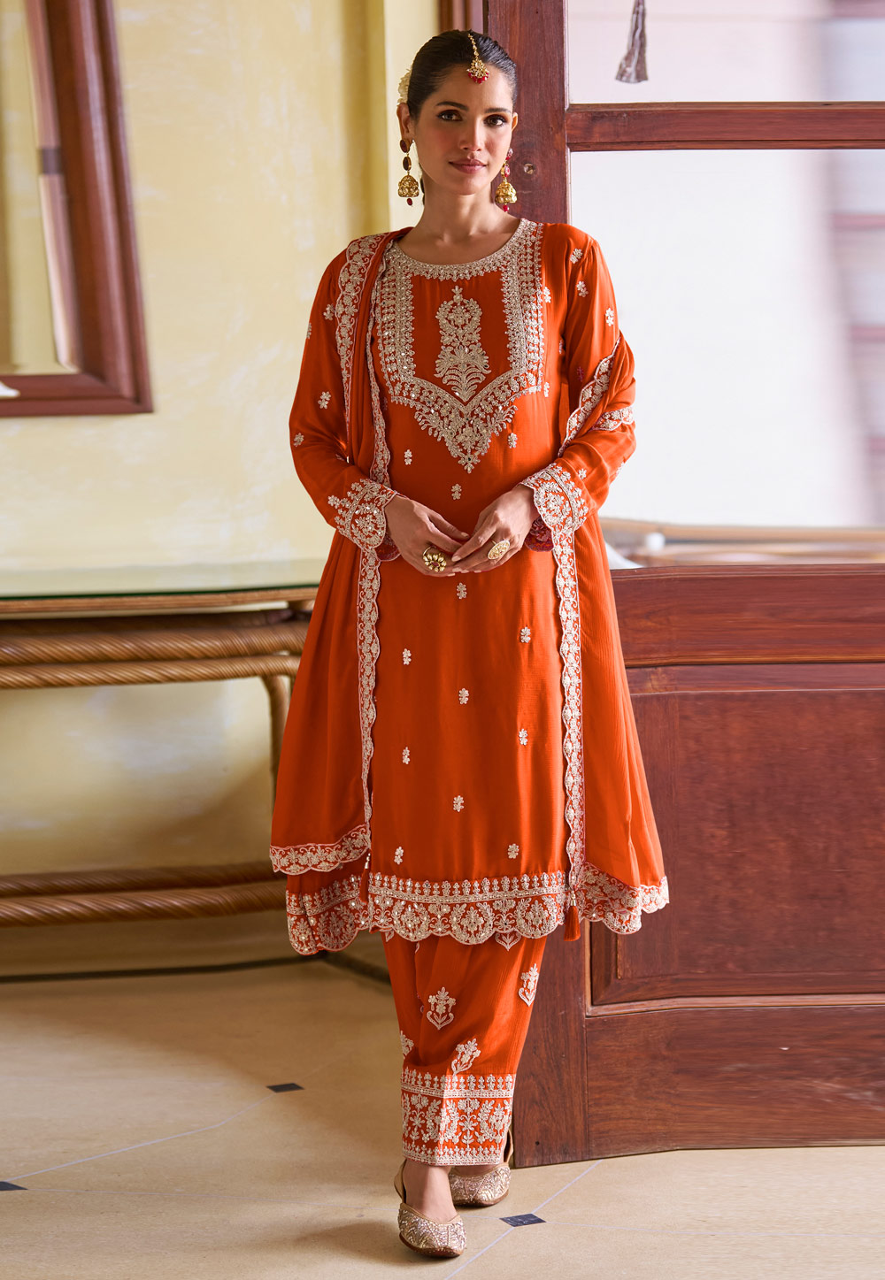 Rust Chinon Pakistani Suit 324209