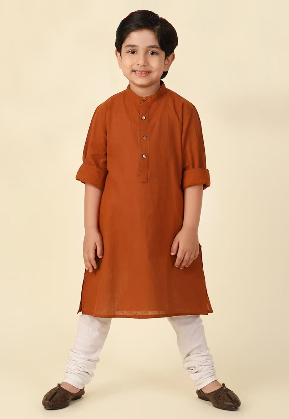 Rust Cotton Kids Kurta Pajama 320274