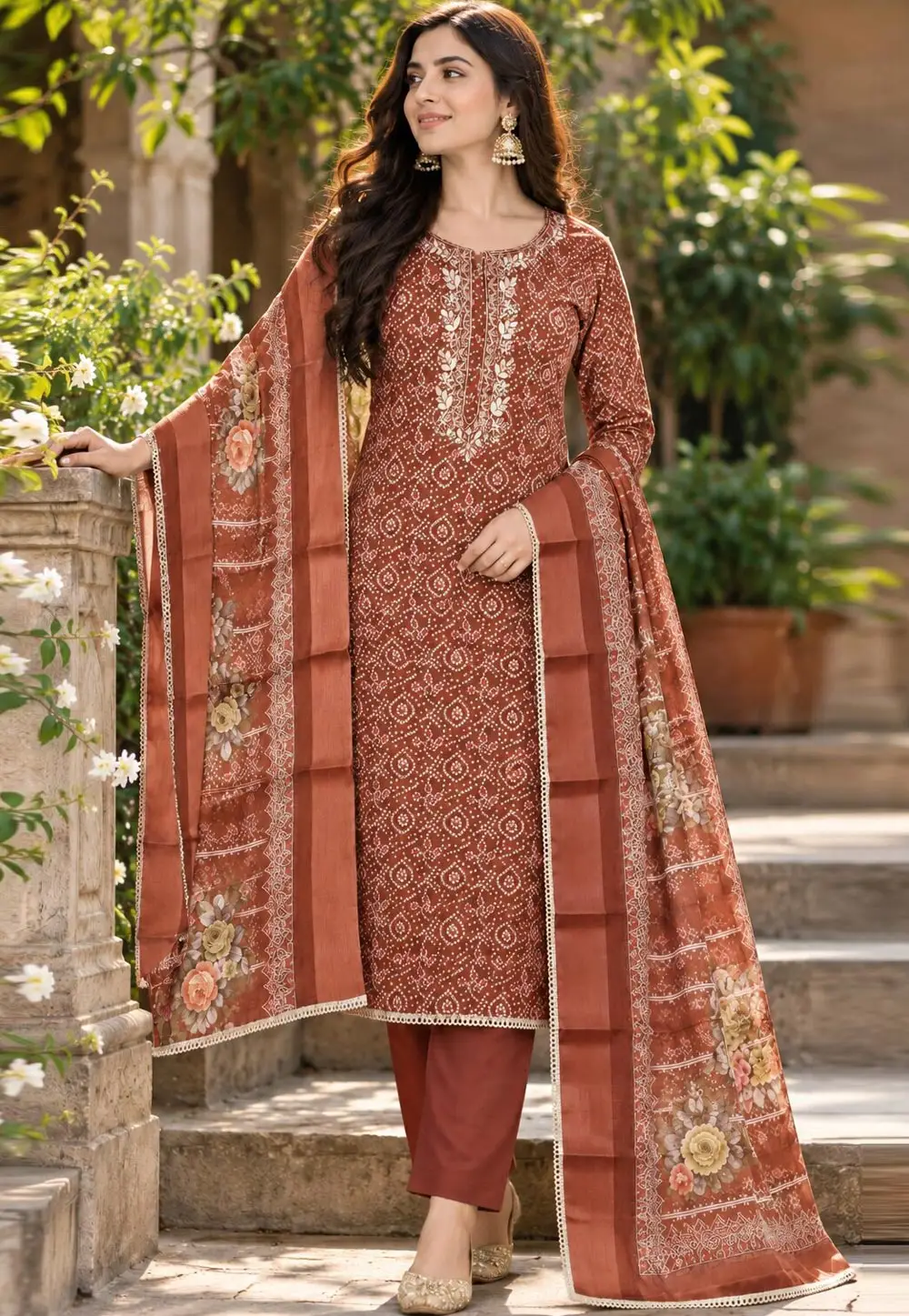 Rust Cotton Linen Pant Style Suit 337025