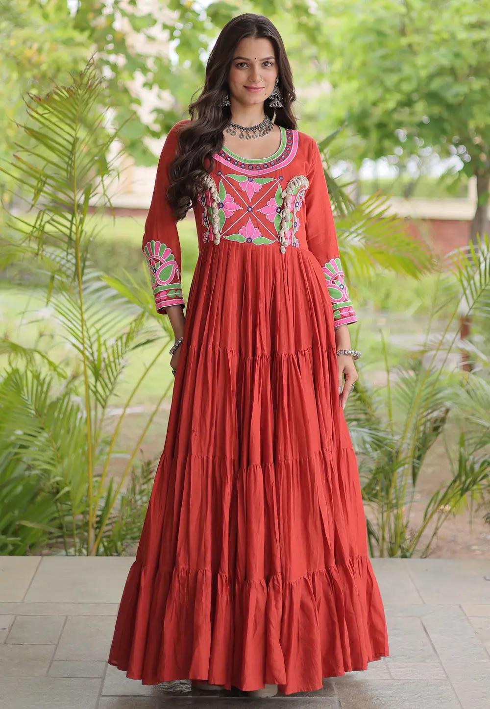 Rust Cotton Navratri Wear Gown 334261