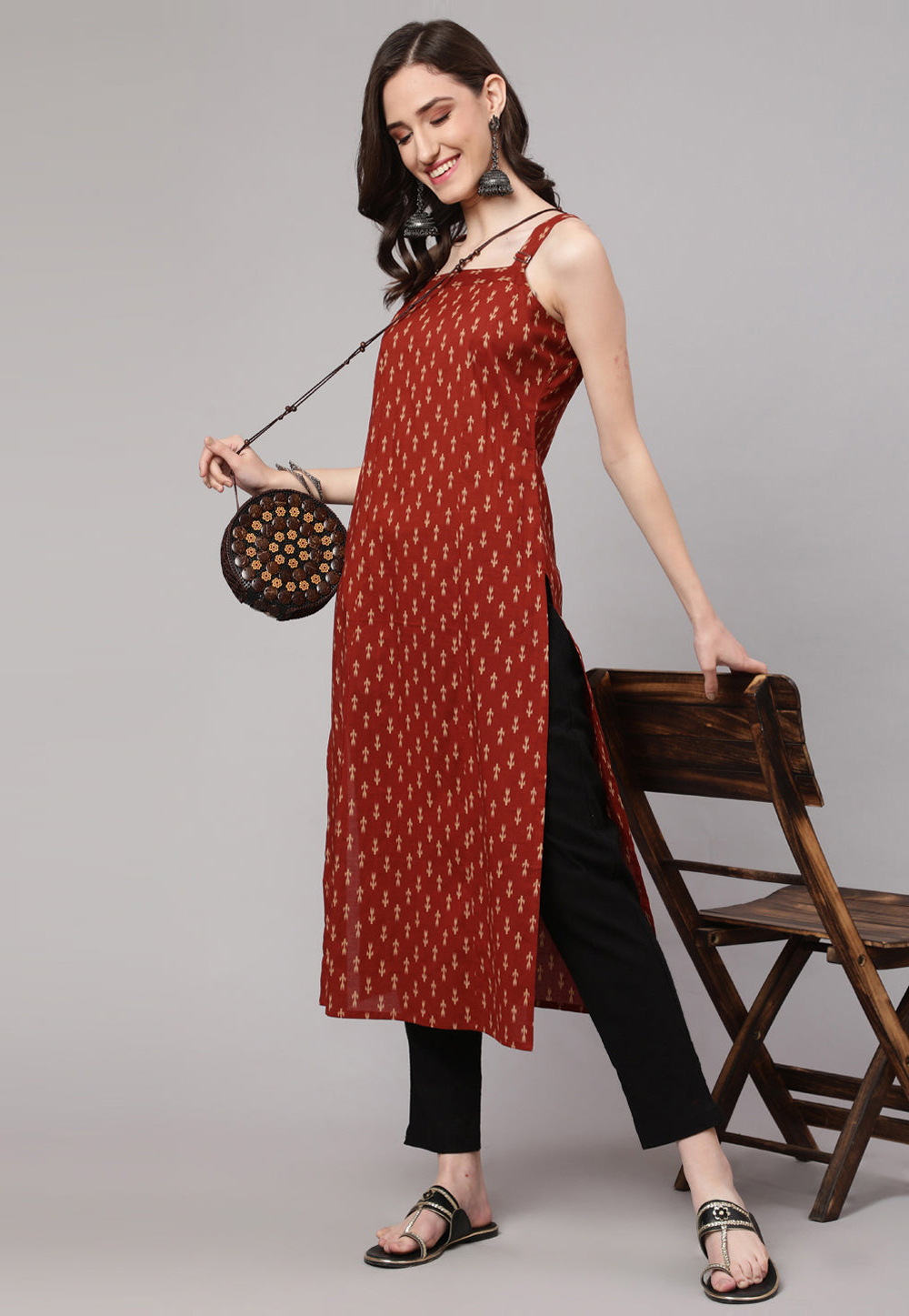 Rust Cotton Printed Long Tunic 282708