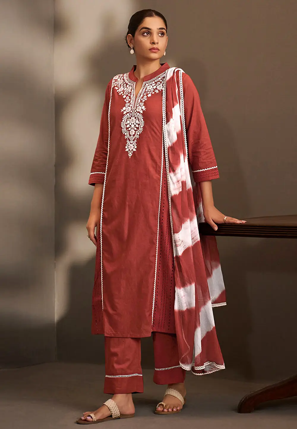 Rust Cotton Readymade Straight Suit 334199