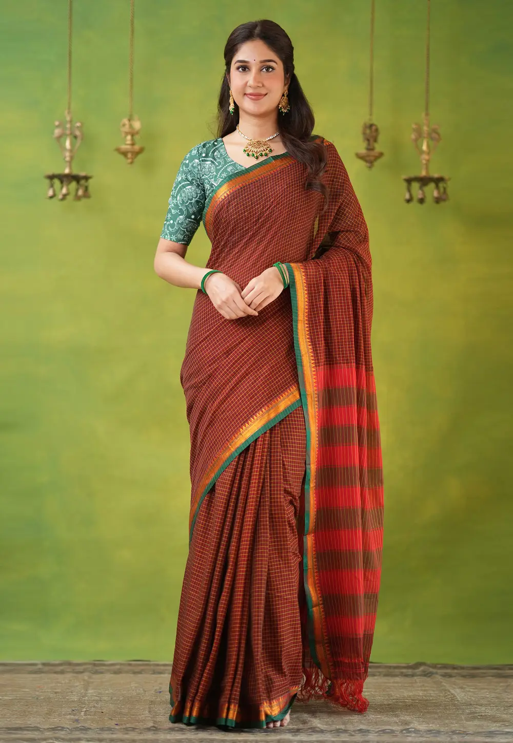 Rust Cotton Saree With Blouse 332753